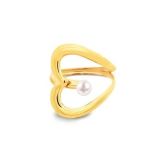 Cuff Ring 'Perle Cur' Placcato Oro Giallo 316L Astratto con Perla
