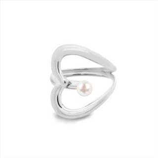 Cuff Ring 'Perle Cur' Acciaio Silver 316L Astratto con Perla