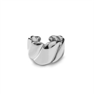 Cuff Ring 'Croissant' Acciaio Silver 316L a Fascia Bombata Godronata