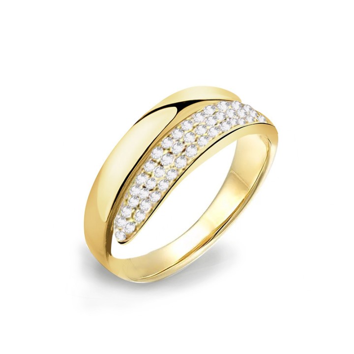 Cuff Ring 'Ruban' Placcato Oro Giallo 316L Asimmetrico con Pavé