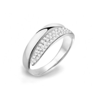 Cuff Ring 'Ruban' Acciaio Silver 316L Asimmetrico con Pavé