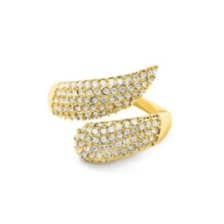 Cuff Ring 'Plume' Placcato Oro Giallo 316L con Ali in Pavé