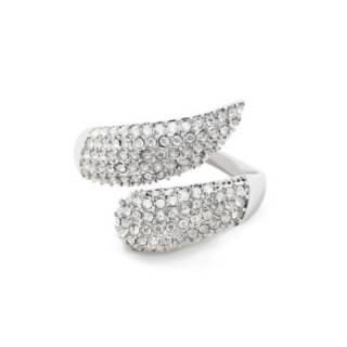 Cuff Ring 'Plume' Acciaio Silver 316L con Ali in Pavé