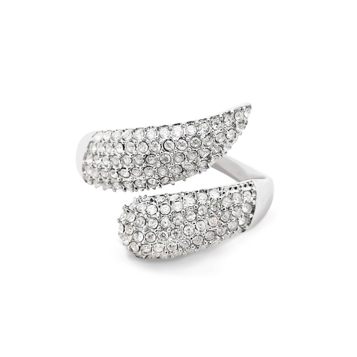 Cuff Ring 'Plume' Acciaio Silver 316L con Ali in Pavé
