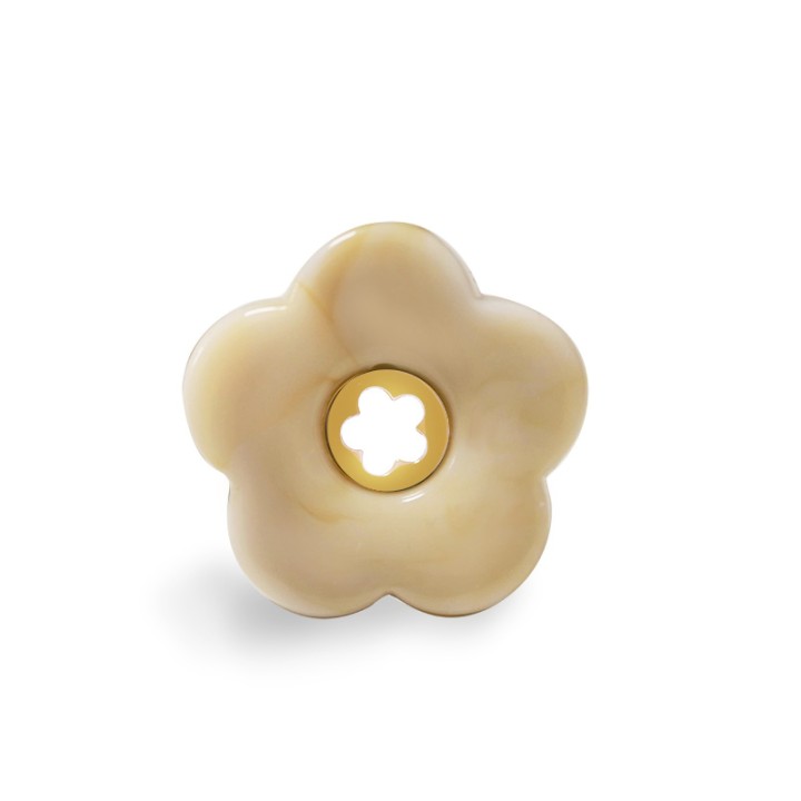 Anello Aperto 'Polinesia' Taha-a Placcato Oro Giallo con Fiore Beige Tortora