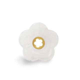 Anello Aperto 'Polinesia' Tahiti Placcato Oro Giallo con Fiore Bianco Perla