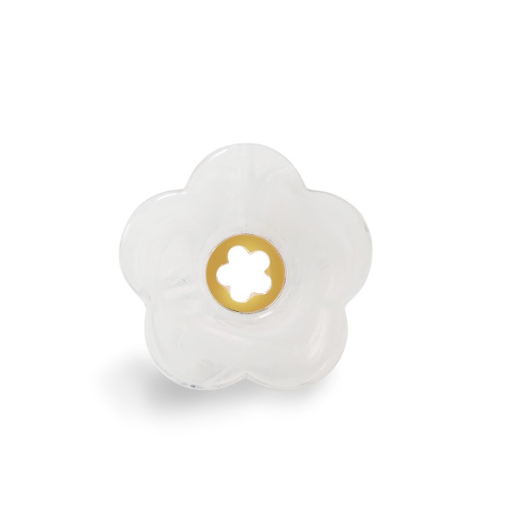 Anello Aperto 'Polinesia' Tahiti Placcato Oro Giallo con Fiore Bianco Perla