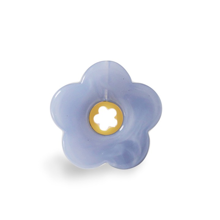 Anello Aperto 'Polinesia' Maupiti Placcato Oro Giallo con Fiore Blu Pastello