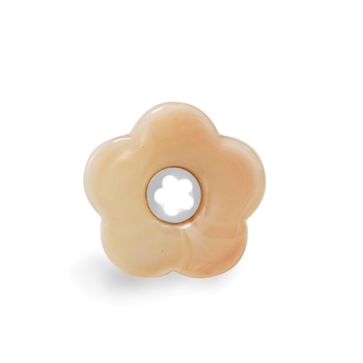 Anello Aperto 'Polinesia' Moorea Acciaio Silver con Fiore Crema/Pesca