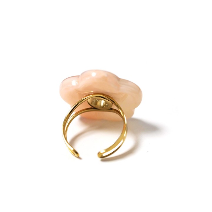 Anello Aperto 'Polinesia' Moorea Acciaio Silver con Fiore Crema/Pesca