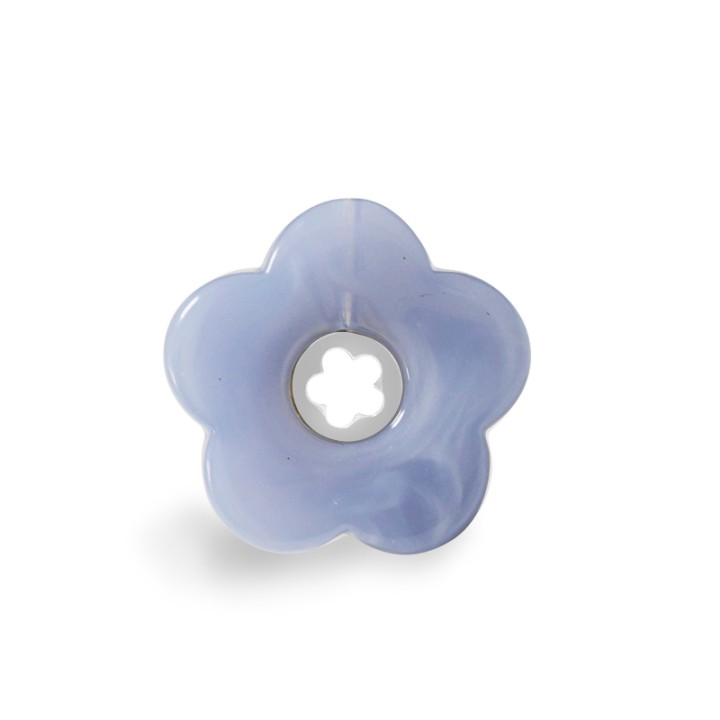 Anello Aperto 'Polinesia' Maupiti Acciaio Silver con Fiore Blu Pastello