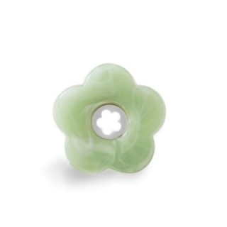 Anello Aperto 'Polinesia' Bora Bora Acciaio Silver con Fiore Verde Salvia