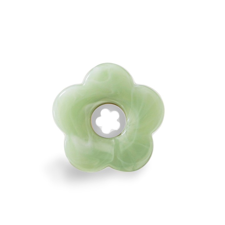 Anello Aperto 'Polinesia' Bora Bora Acciaio Silver con Fiore Verde Salvia