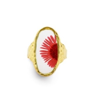 Anello Aperto 'Provence' Arles Placcato Oro Giallo con Margherita Rossa