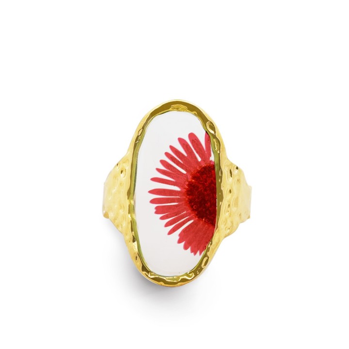 Anello Aperto 'Provence' Arles Placcato Oro Giallo con Margherita Rossa