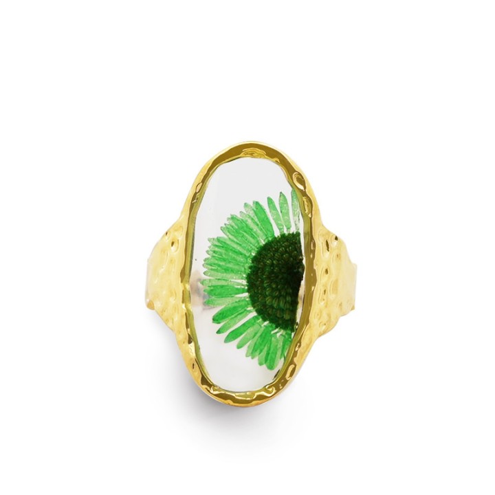 Anello Aperto 'Provence' Lacoste Placcato Oro Giallo con Margherita Verde