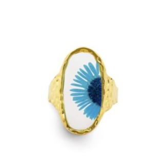 Anello Aperto 'Provence' Bonnieux Placcato Oro Giallo con Margherita Blu