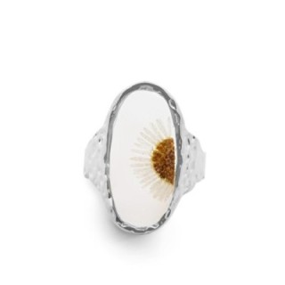 Anello Aperto 'Provence' Valensole Acciaio Silver con Margherita Bianca