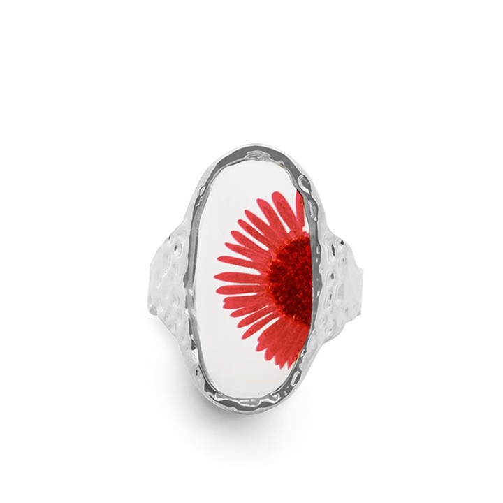 Anello Aperto 'Provence' Ménerbes Acciaio Silver con Margherita Rossa