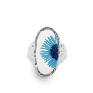 Anello Aperto 'Provence' Gordes Acciaio Silver con Margherita Blu/Fiordaliso