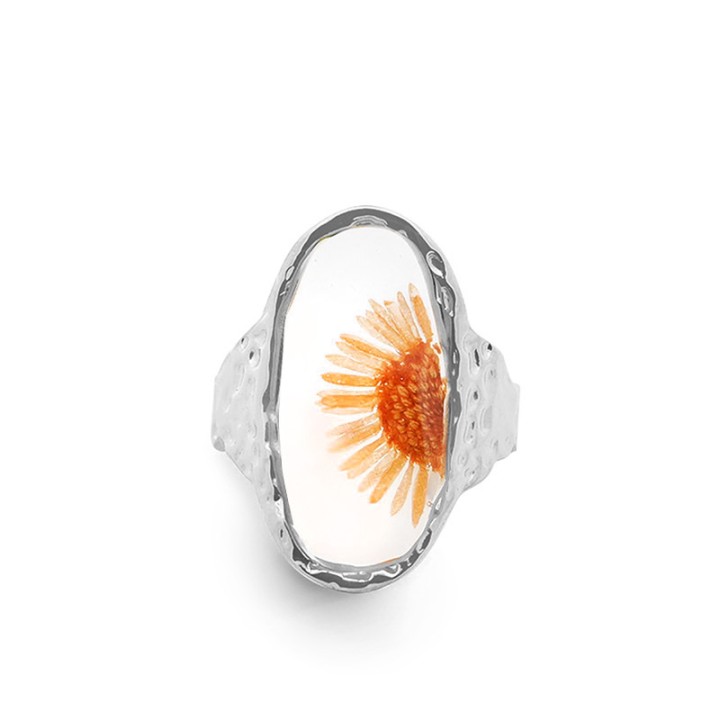 Anello Aperto 'Provence' Roussillon Acciaio Silver con Margherita Arancione