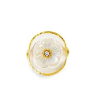 Anello Aperto 'Riviera' St. Tropez Placcato Oro con Sigillo in Madreperla e Strass