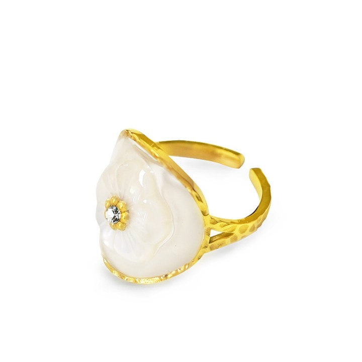 Anello Aperto 'Riviera' St. Tropez Placcato Oro con Sigillo in Madreperla e Strass