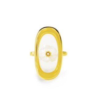 Anello Aperto 'Tuvalu' Funafuti Placcato Oro con Scudo Ovale e Fiore in Conchiglia