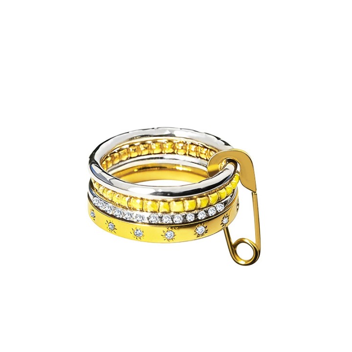 Anello Multifilo 'Como' Bellagio Bicolore a 4 Strati con Spilla