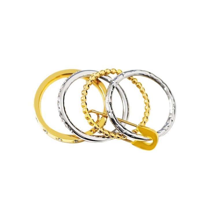 Anello Multifilo 'Como' Bellagio Bicolore a 4 Strati con Spilla