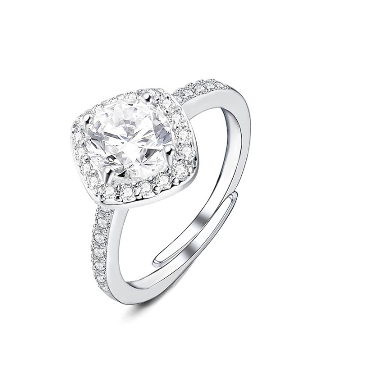 Anello Regolabile con Zircone Quadrato Bianco