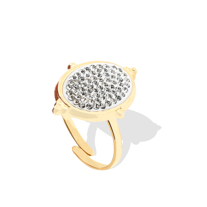 Anello Regolabile Acciaio Placcato Oro Giallo con Pavè Diamantinanti