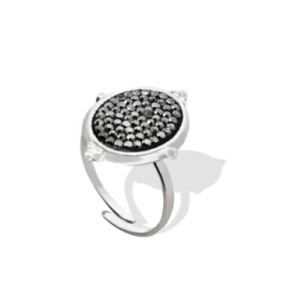 Anello Regolabile Acciaio Silver 316L con Pavè Diamantinanti