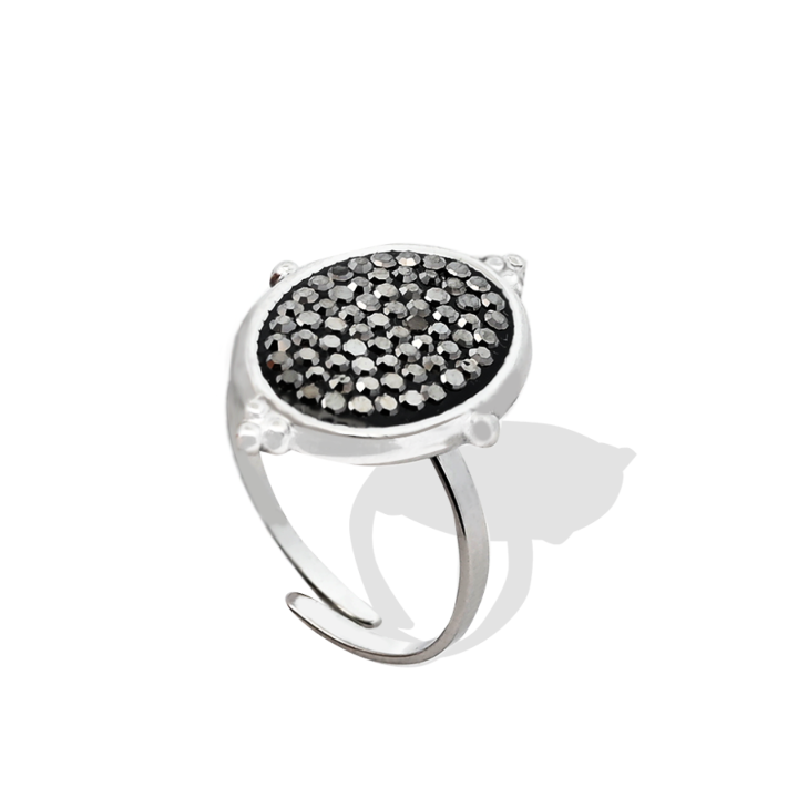 Anello Regolabile Acciaio Silver 316L con Pavè Diamantinanti