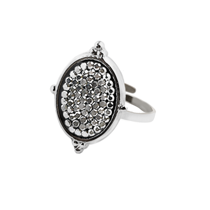 Anello Regolabile Acciaio Silver 316L con Pavè Diamantinanti