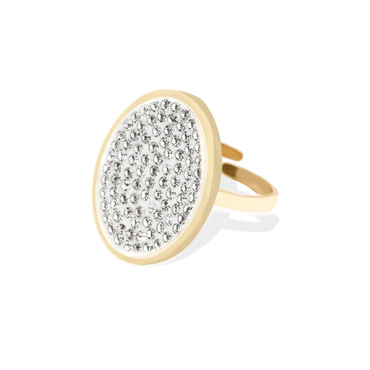 Anello Regolabile Ovale Placcato Oro Giallo con Pavè Diamantinanti