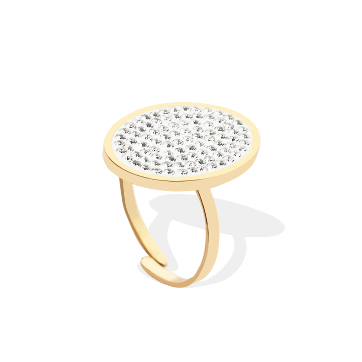 Anello Regolabile Ovale Placcato Oro Giallo con Pavè Diamantinanti