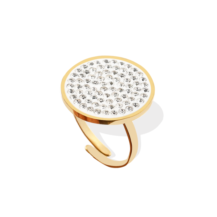 Anello Regolabile Rotondo Placcato Oro Giallo con Pavè Diamantinanti