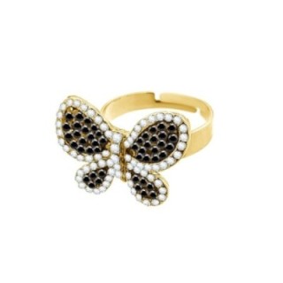Anello Regolabile Farfalla Oro con Strass
