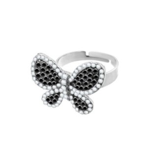 Anello Regolabile Farfalla Argento con Strass