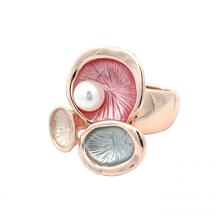 Anello Elastico TRX Smalto Rosa con Perla