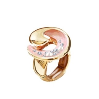 Anello Elastico Luna Smaltata Rosa con Strass E Perle