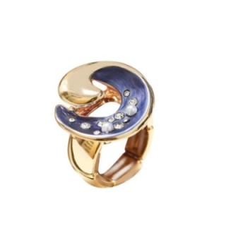 Anello Elastico Luna Smaltata Blu con Strass E Perle