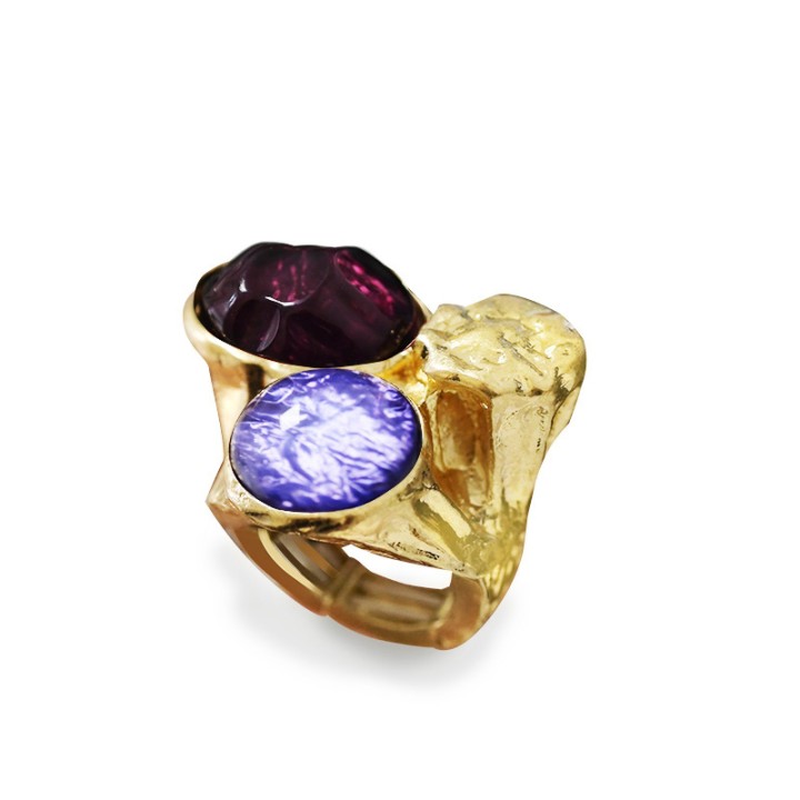 Grande Anello Elastico Tris In Resina con Pietra Viola