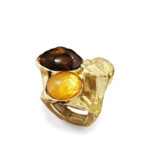 Grande Anello Elastico Tris In Resina con Pietra Marrone