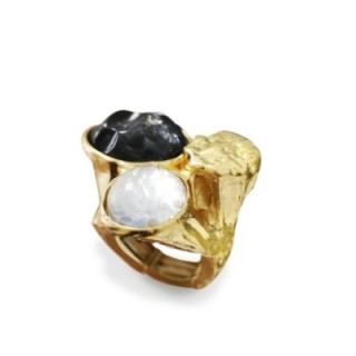 Grande Anello Elastico Tris In Resina con Pietra Nero