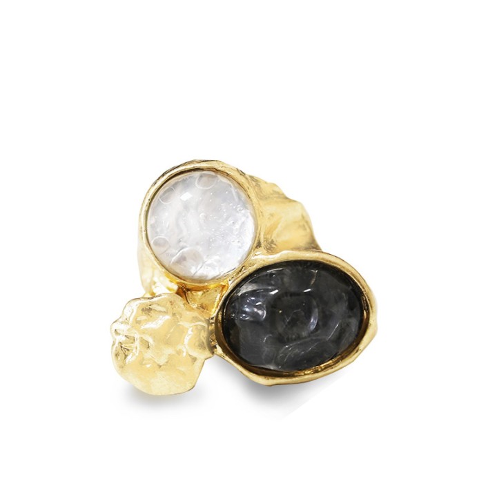 Grande Anello Elastico Tris In Resina con Pietra Nero