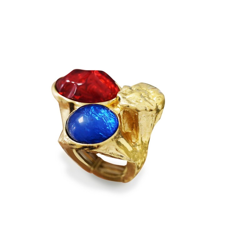 Grande Anello Elastico Tris In Resina con Pietra Multicolore