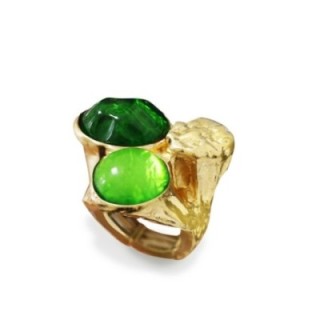 Grande Anello Elastico Tris In Resina con Pietra Verde