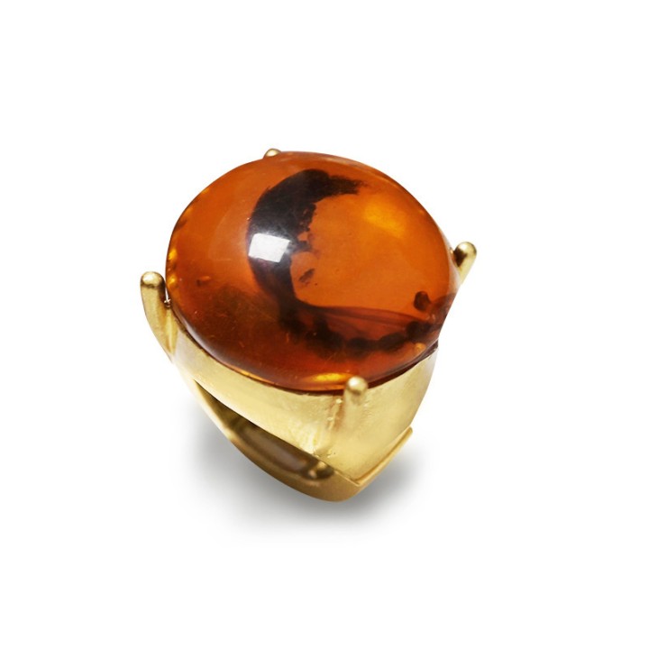 Grande Anello Elastico Tondo GJ In Resina con Pietra Ambra